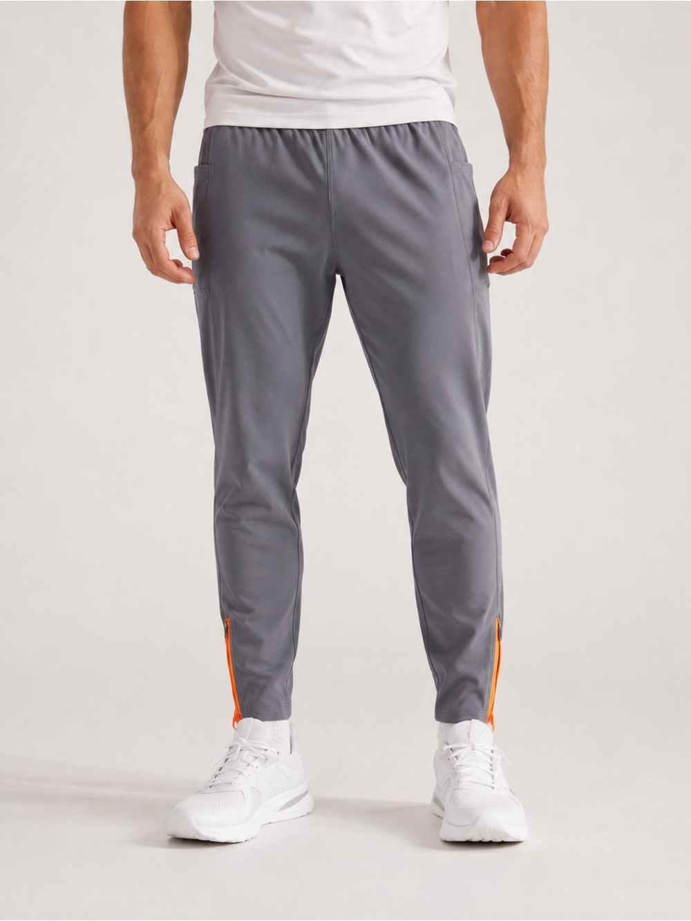 Baleaf Grey Track Joggers with Orange Ankle Trim